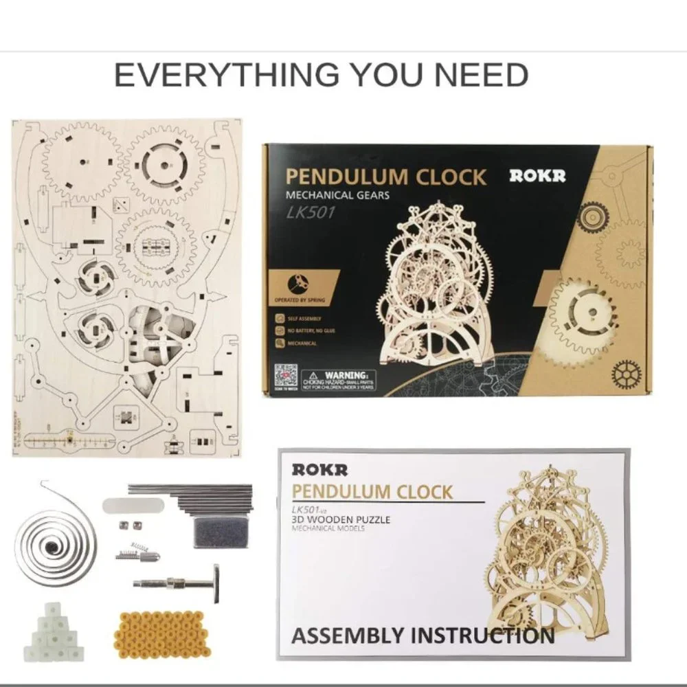 ROKR Pendulum Clock Mechanical Wooden Gear Puzzle Kit_6